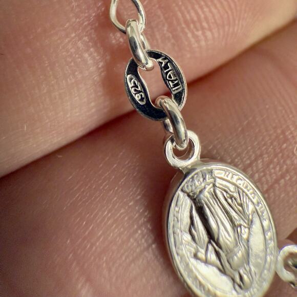 20in Long Rosary Beads Necklace Solid 925 Sterling Silver ITALY 4.8mm-NEW - Picture 5 of 13